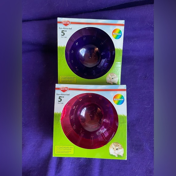 Set of 2 Kaytee Mini 5" Run-About Exercise Ball Dwarf Hamster Mice Purple Pink - Picture 6 of 6